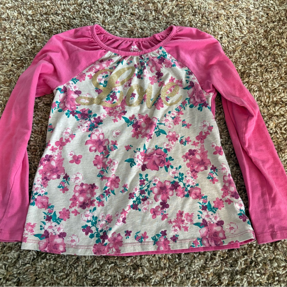 🔴 10/$10! 365 Kids by Garanimals Pink Floral Long Sleeve Shirt with 'Love' Print